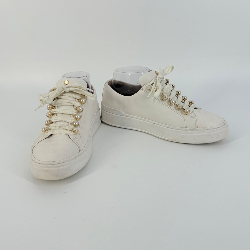 Stuart Weitzman Excelsa Off White Leather Pearl Platform Sneakers 6.5 Womens